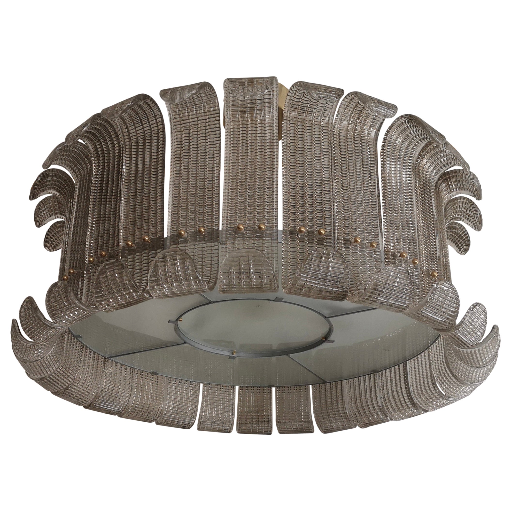 Murano Round Art Glass and Brass Midcentury Chandeliers and Pendant, 2000