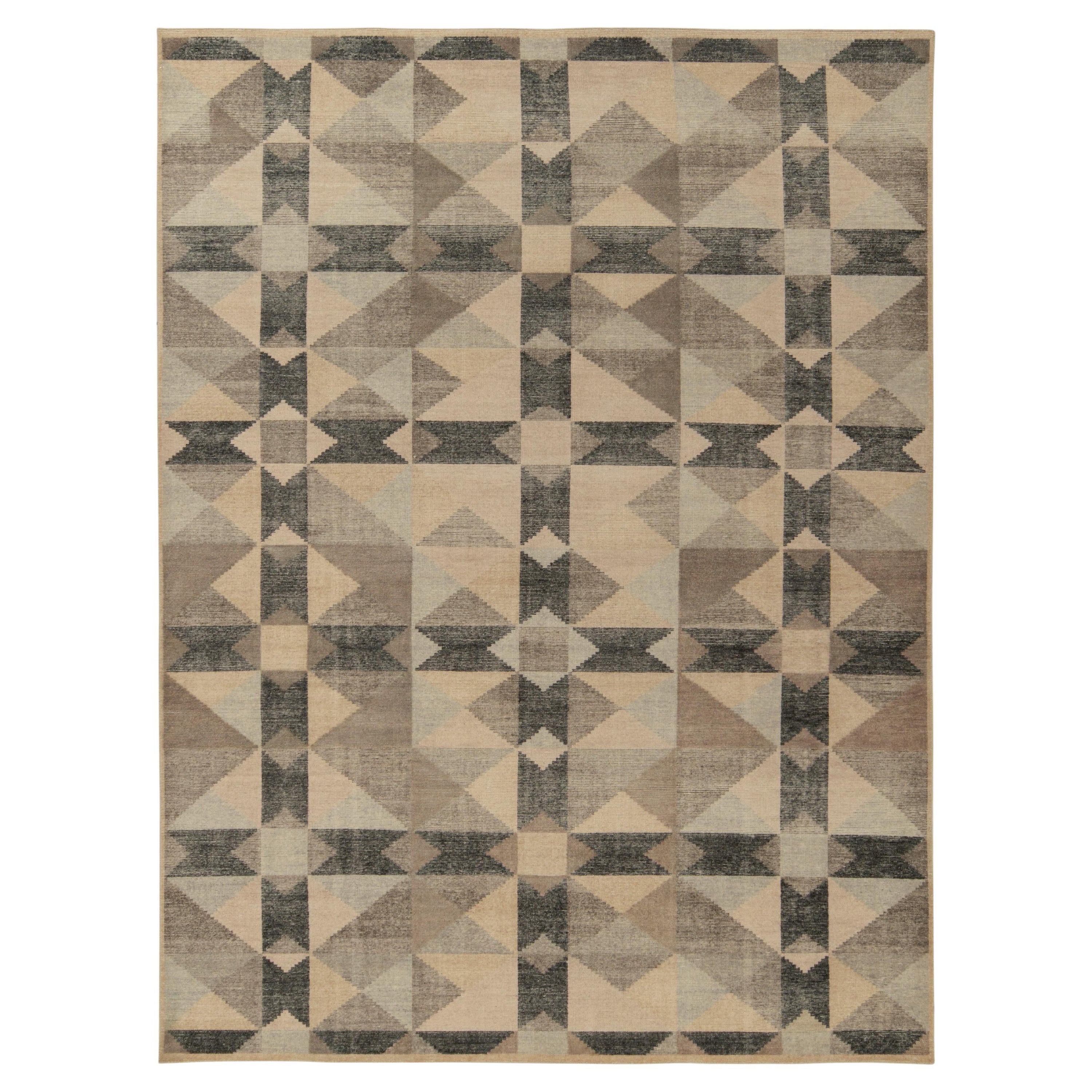 Teppich & Kelim''s Distressed Style Deko-Teppich in Beige-Braun, schwarzes geometrisches Muster
