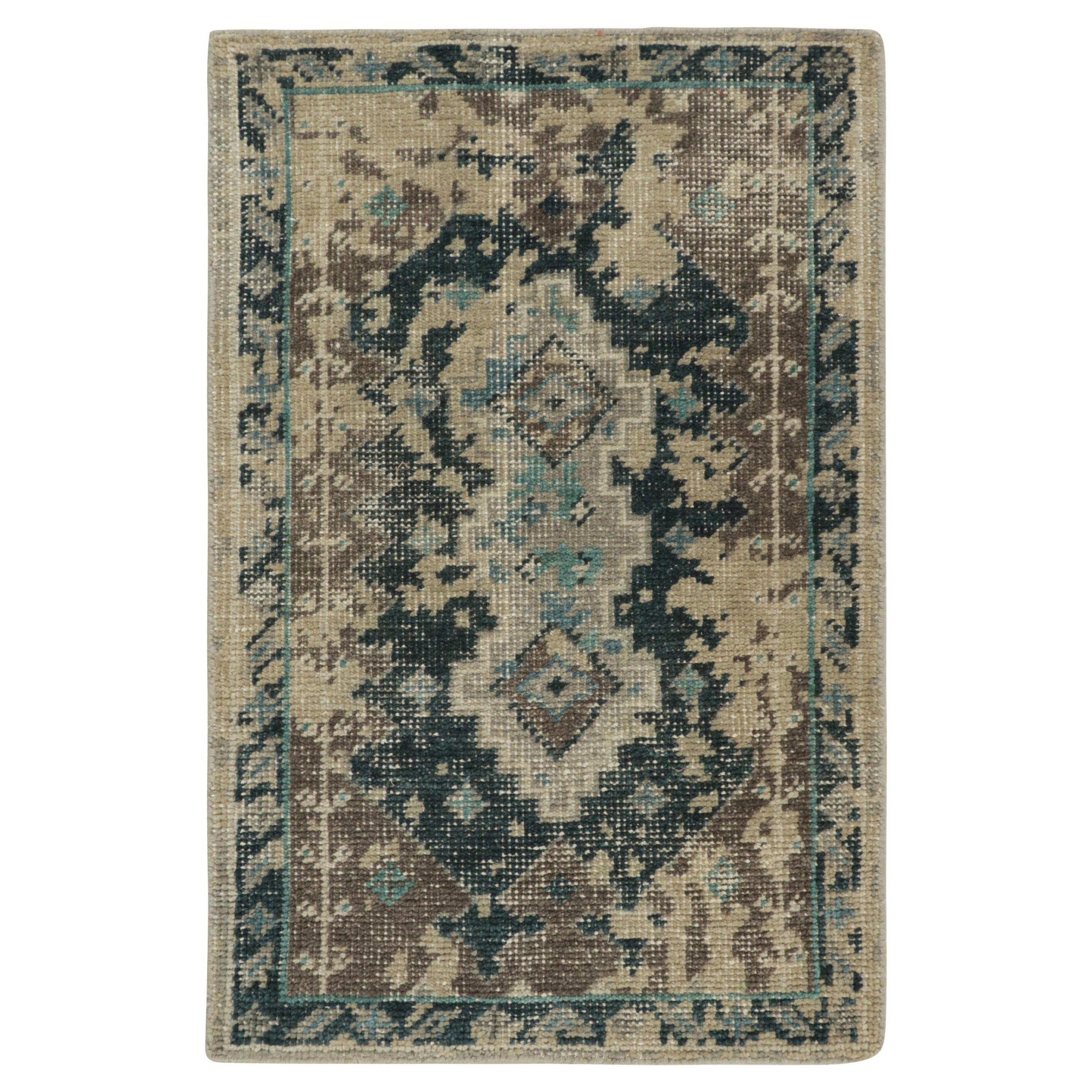 Rug & Kilim's Distressed Style Scatter Rug in Blue, Beige-Brown Pattern For Sale