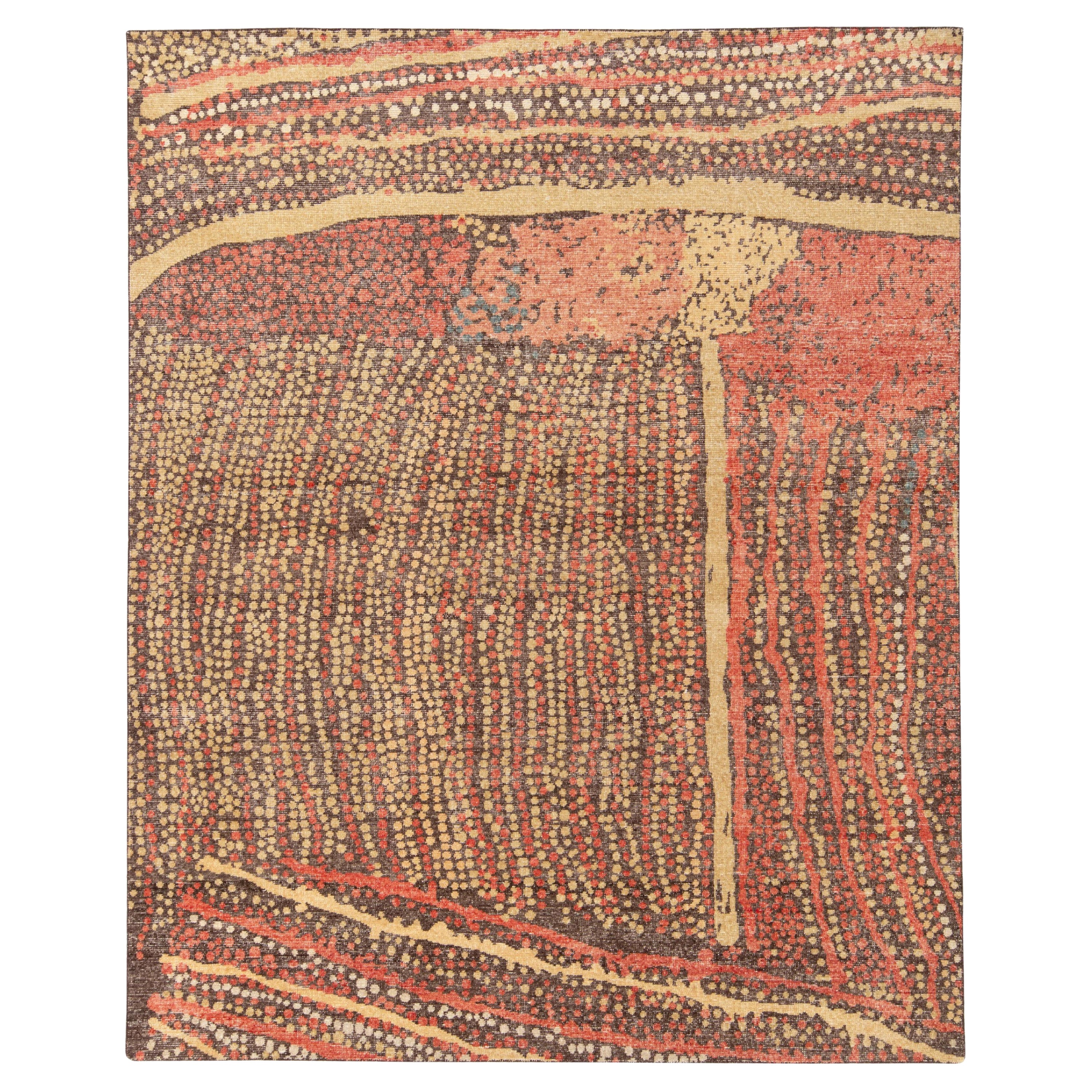 Rug & Kilim's Distressed Style Modern Rug in Beige-Brown, Red Abstract Pattern For Sale