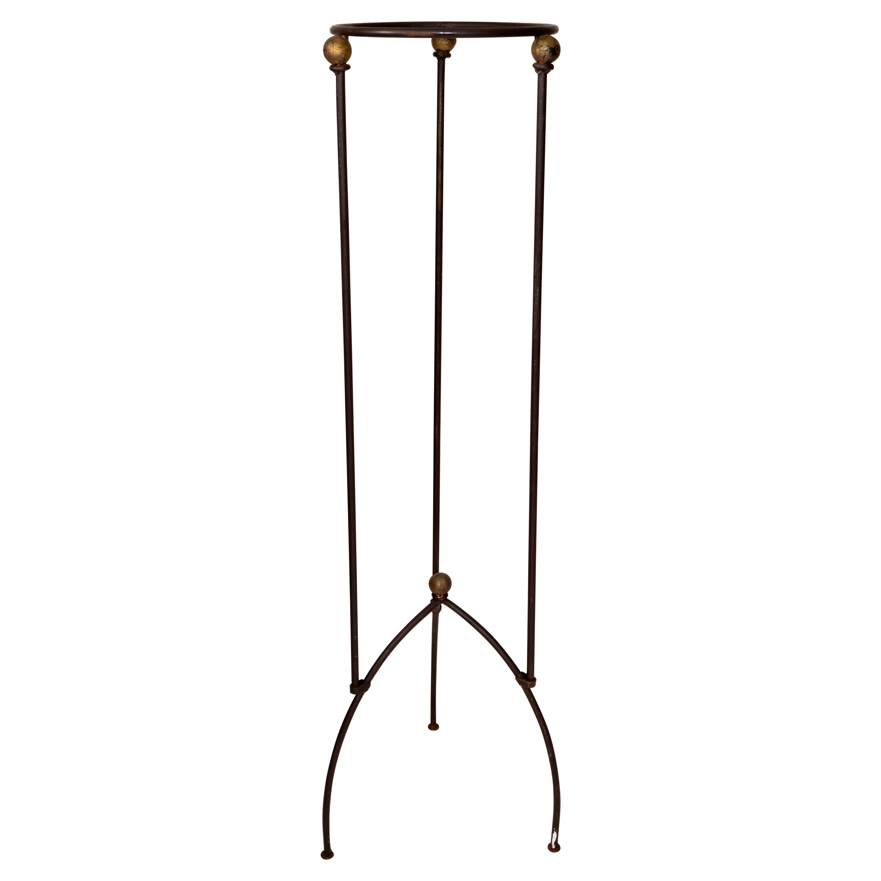 American Arts And Crafts Hand Crafted Tall Wrought Iron Tripod Plant Stand 1950s For Sale