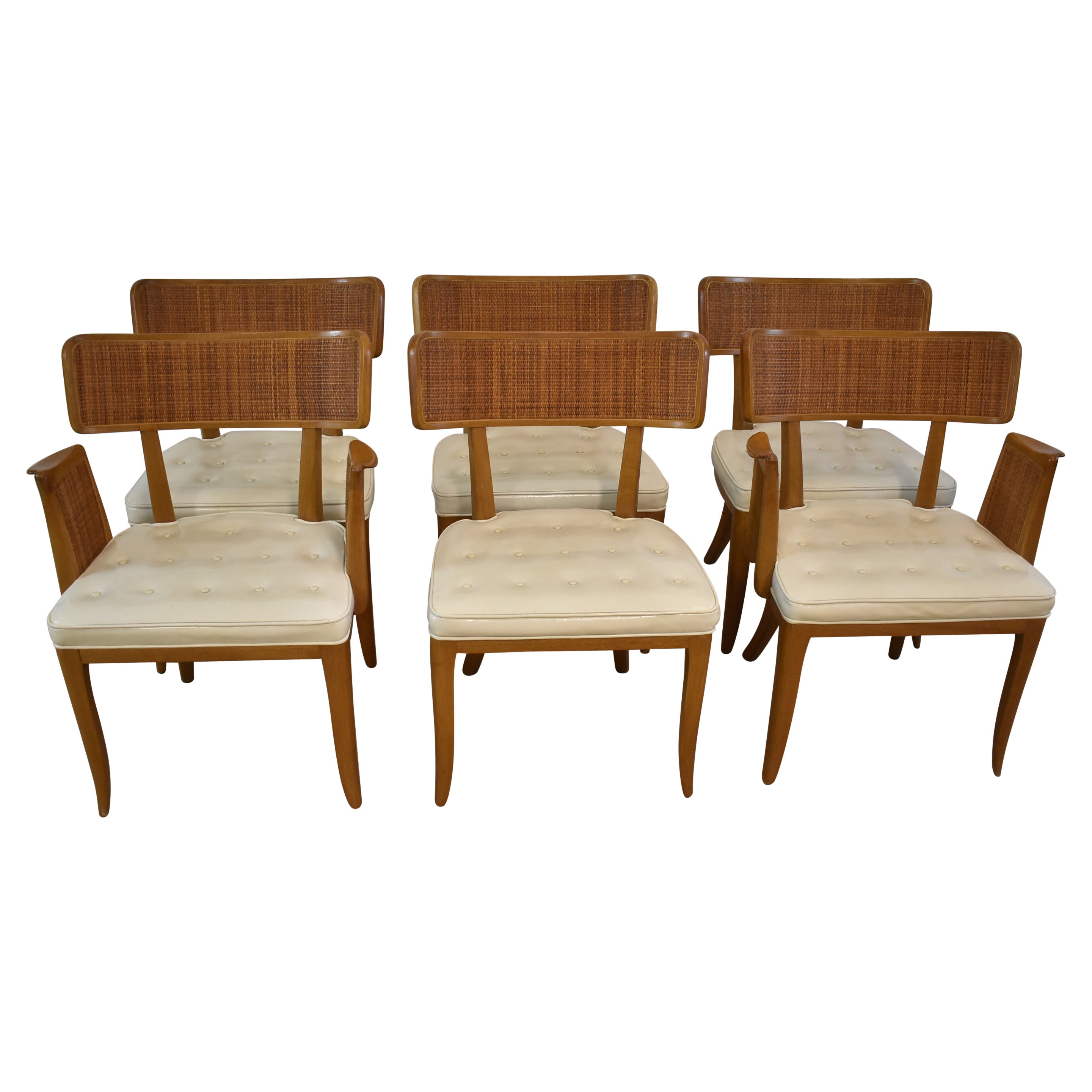 Six Vintage Dunbar Dining Chairs Cane Back Edward Wormley Design, circa 1950's For Sale