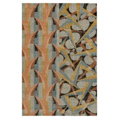 Alfombra de estilo decó desgastada de Rug & Kilim con motivos geométricos en azul y beige-marrón