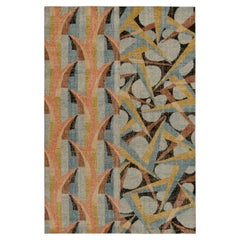 Rug & Kilim's Distressed Deco Style Teppich in Blau und Beige-Braun Geometrisch gemustert