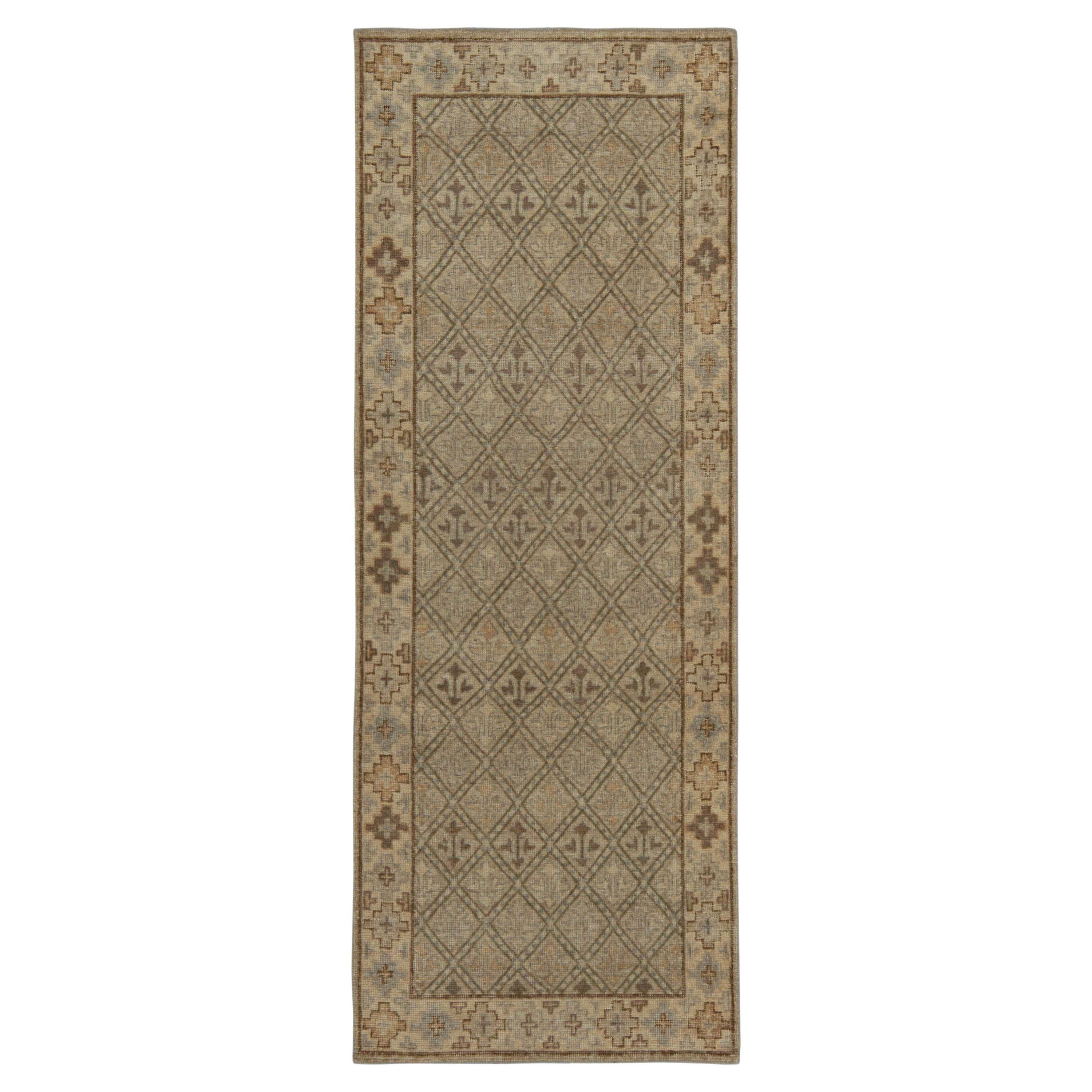 Rug & Kilim’s Distressed Style Runner in Beige-Brown & Gray Tribal Patterns