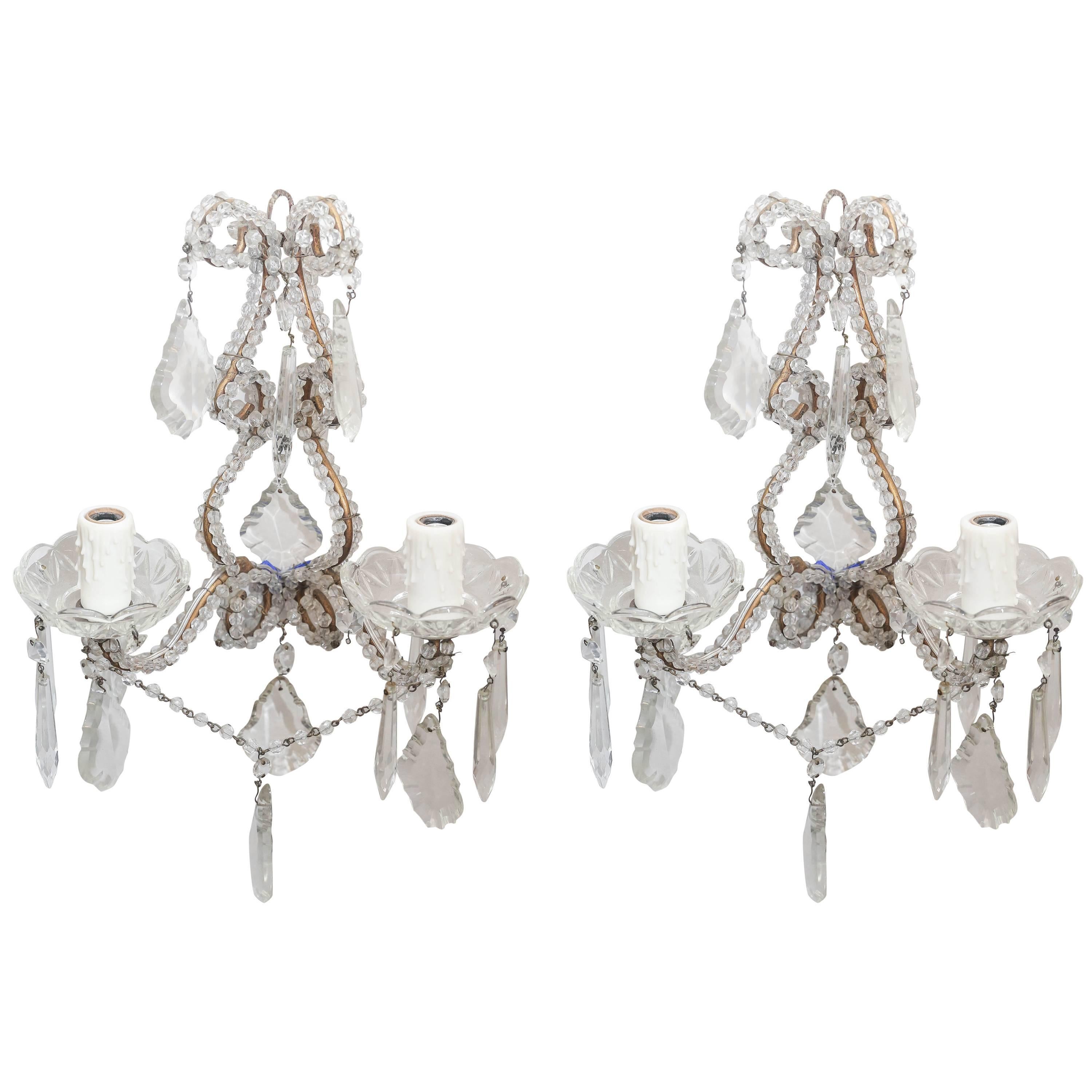 Italian 1940s-1960s Beaded Crystal Sconces