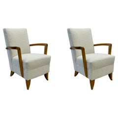 Pair Mid-Century French Art Deco Arm / Lounge Chairs by Maison Dominque, Boucle