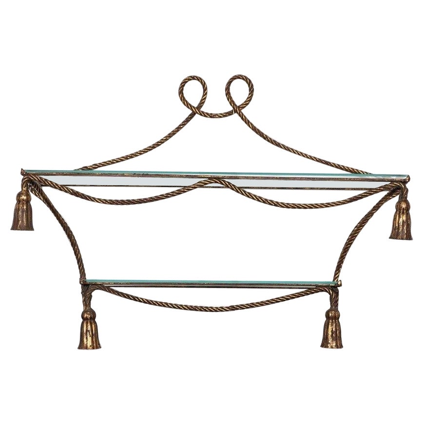 Mid.C Italian Gilt Iron Rope & Tassle Wall Shelves For Sale