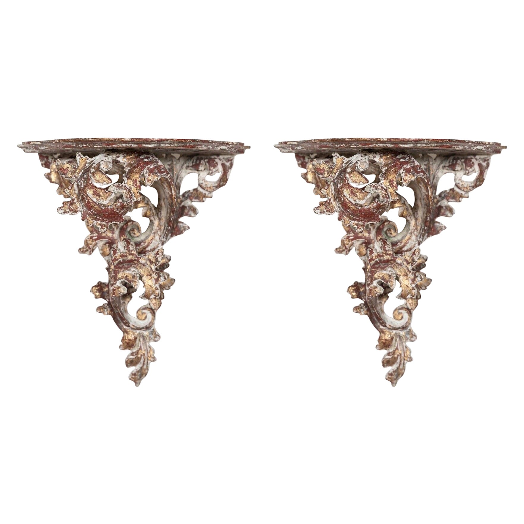 Pair French Giltwood & Gesso Wall Brackets For Sale