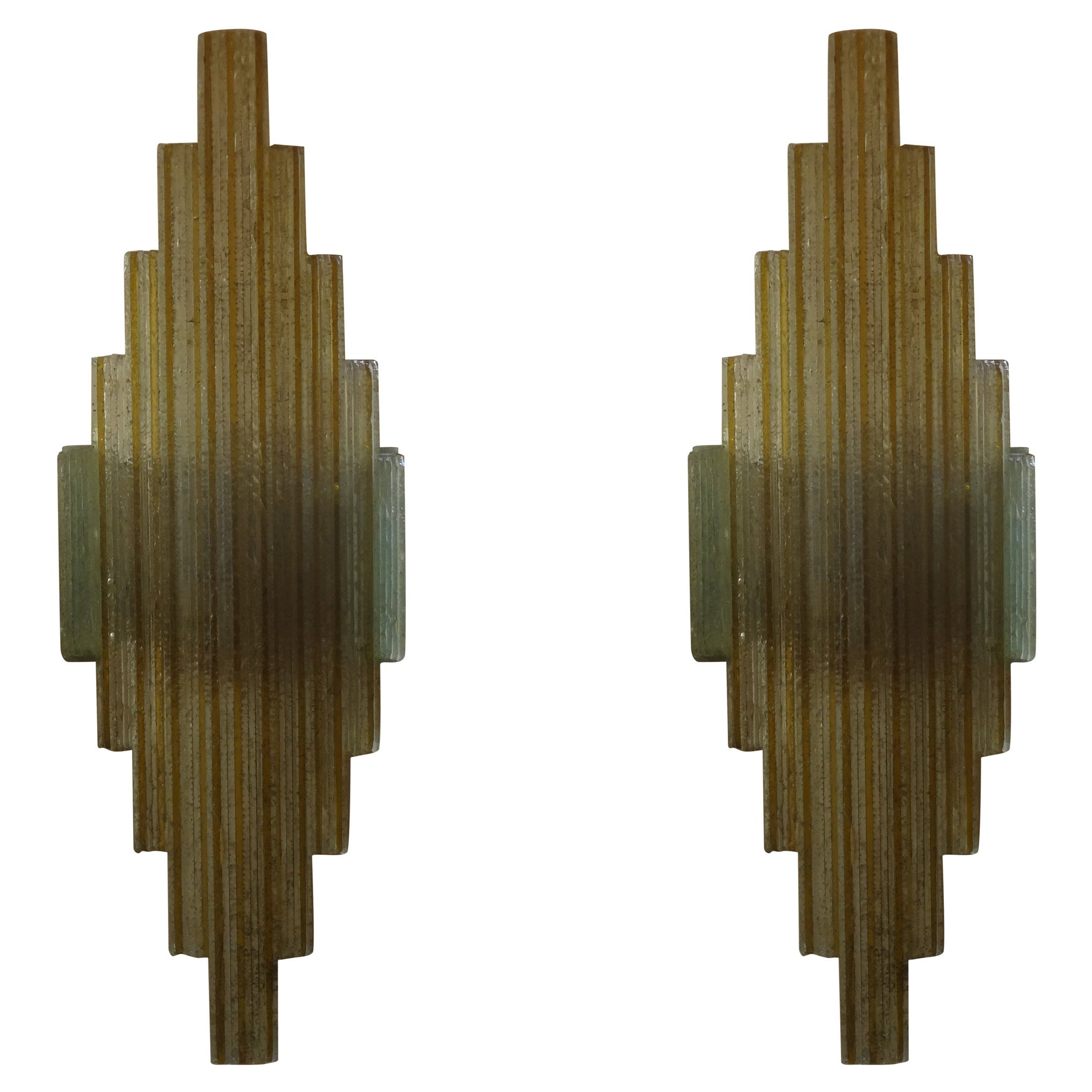 Pair of Italian Chiseled Glass Sconces by Poliarte For Sale