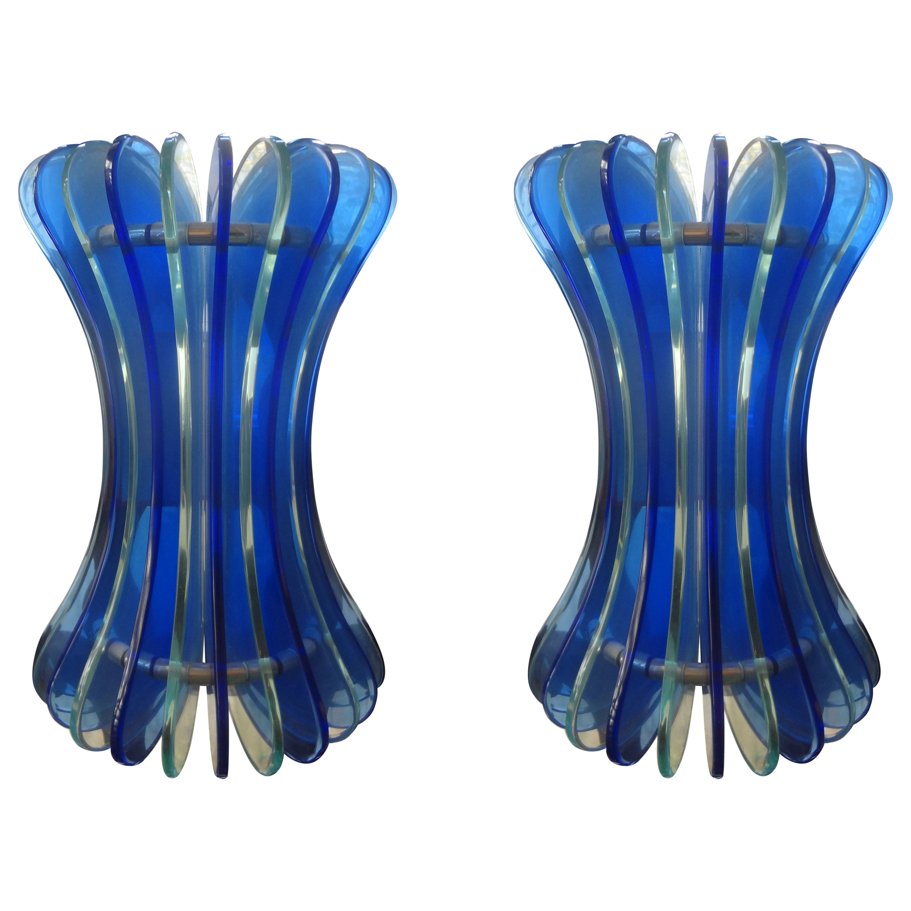Pair of Italian Blue Glass Sconces by Veca