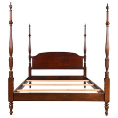 Retro Kindel Furniture Georgian Carved Mahogany Queen Size Poster Bed