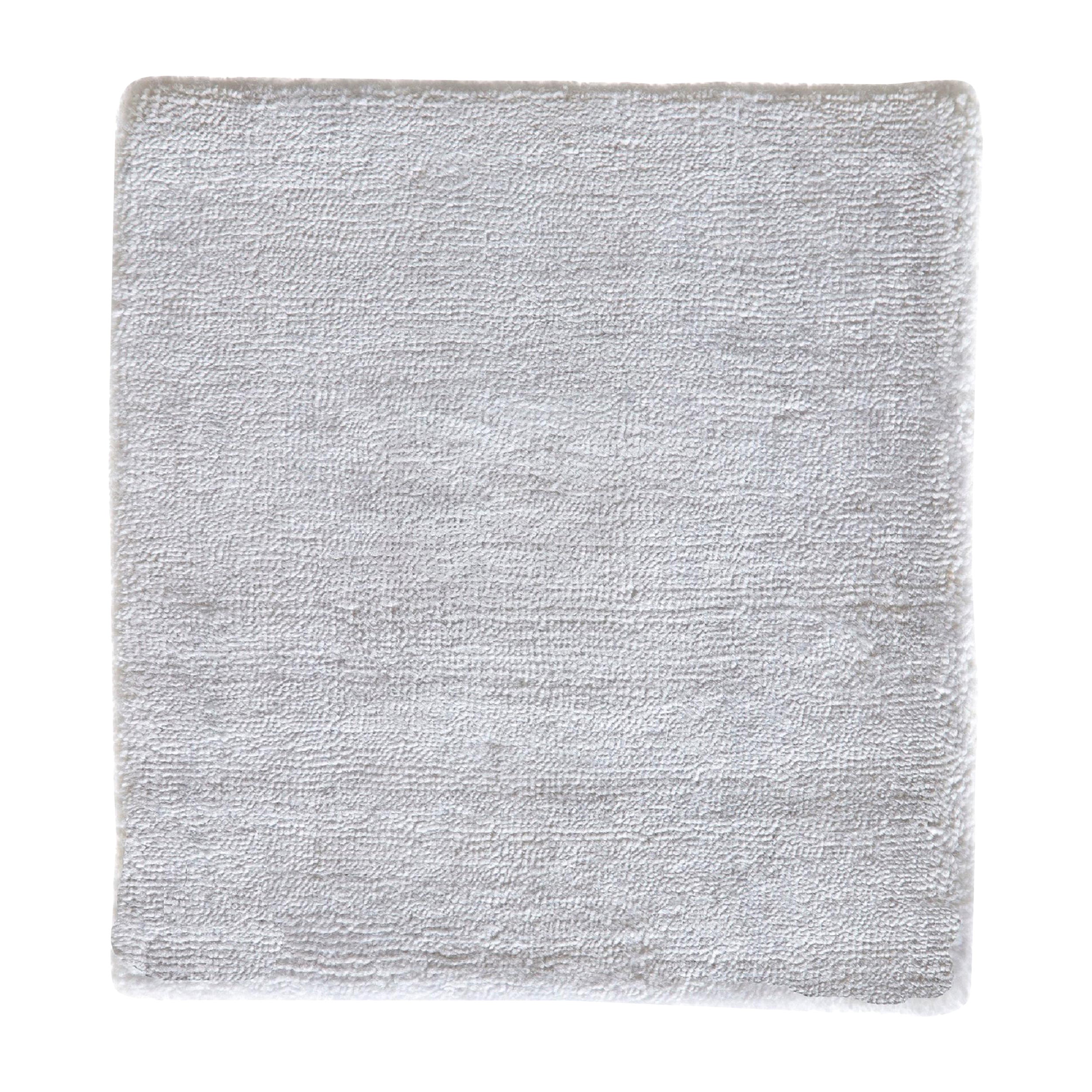 Minimalist Contemporary Natural Bamboo Silk White Hand-Loomed Large Square Rug For Sale