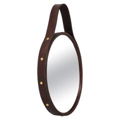 Vintage Florentine Leather Wrapped Oval Mirror, Italy, 1960's