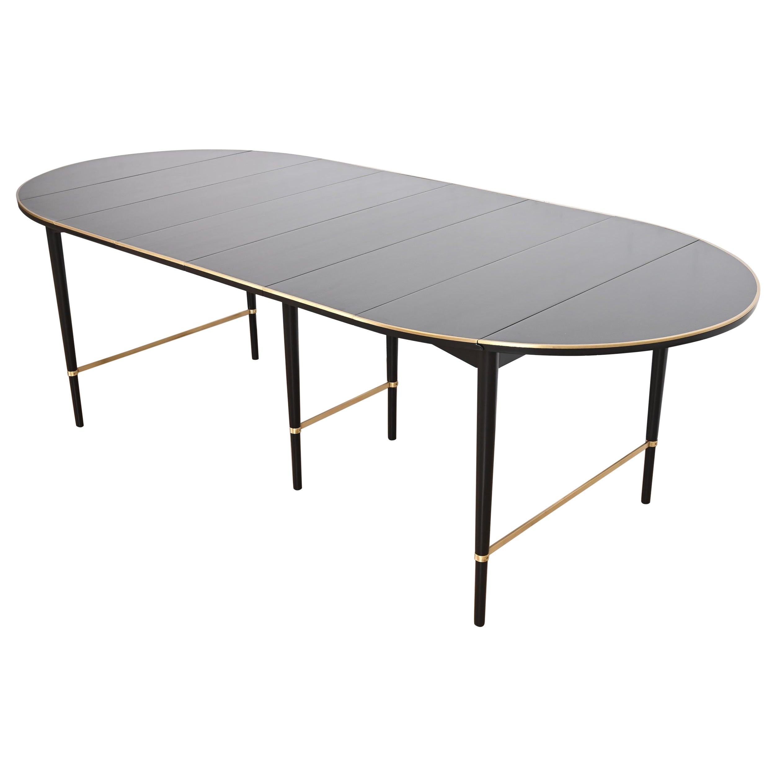 Paul McCobb Black Lacquer and Brass Extension Dining Table, Newly Refinished For Sale