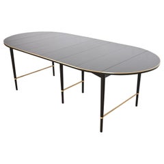 Paul McCobb Black Lacquer and Brass Extension Dining Table, Newly Refinished