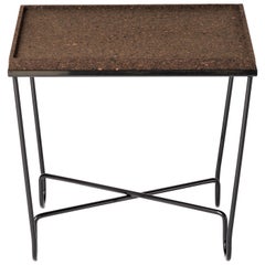 Aronde Black Lacquered Steel Side Table with Burnt or Natural Cork Top 