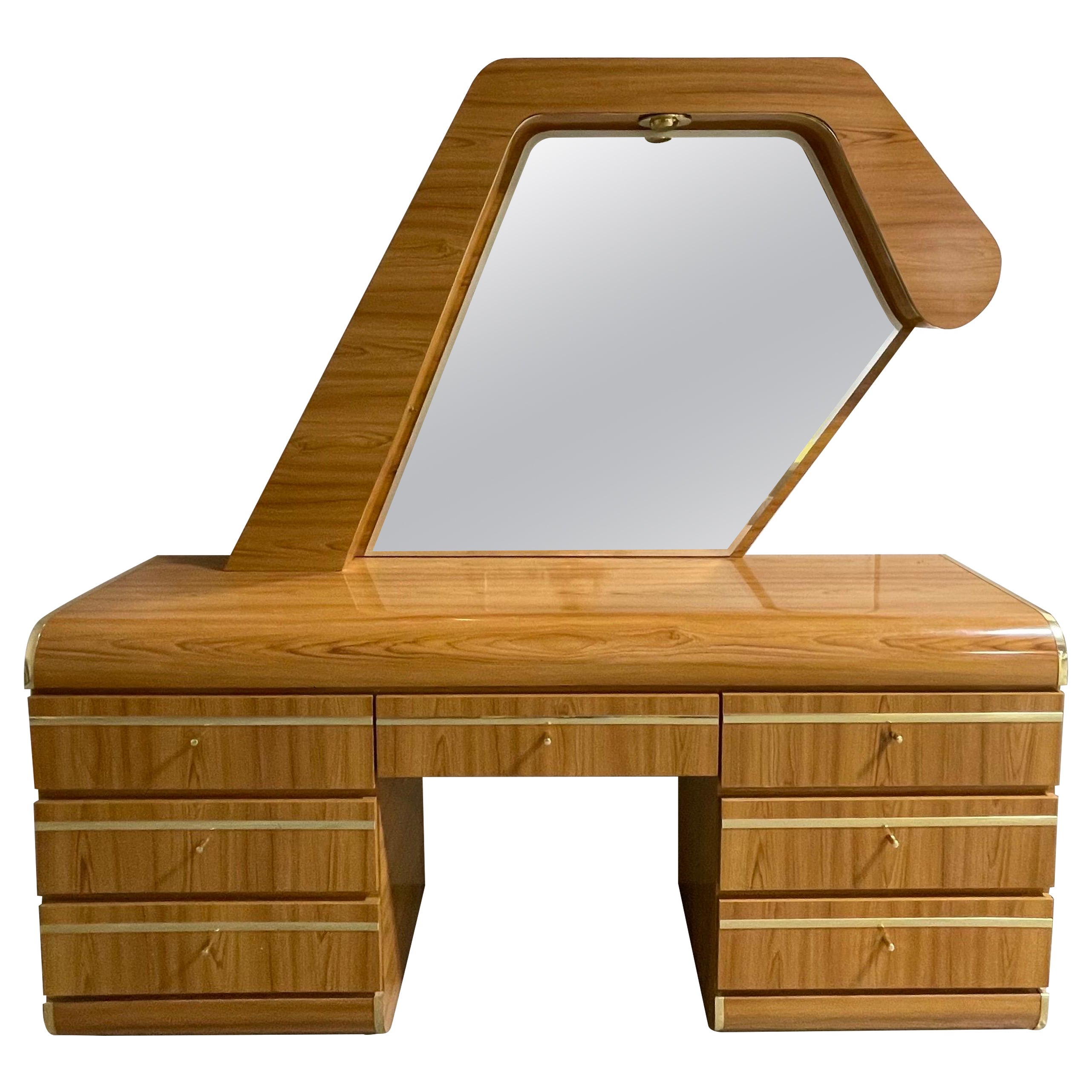 1980s, Postmodern Waterfall Dresser with Lighted Mirror For Sale