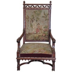 Large 19th Century Louis XIII Style Armchair with Tapestry Upholstery