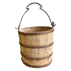 Vintage Wood Bucket with Metal Handle