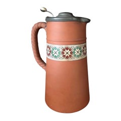 Attr: Wedgwood Rosso Antico Enamel Painted Antique Terracotta Pitcher