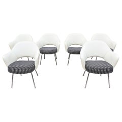 Mid-Century Modern Eero Saarinen for Knoll White Executive Armchairs, Set of 6
