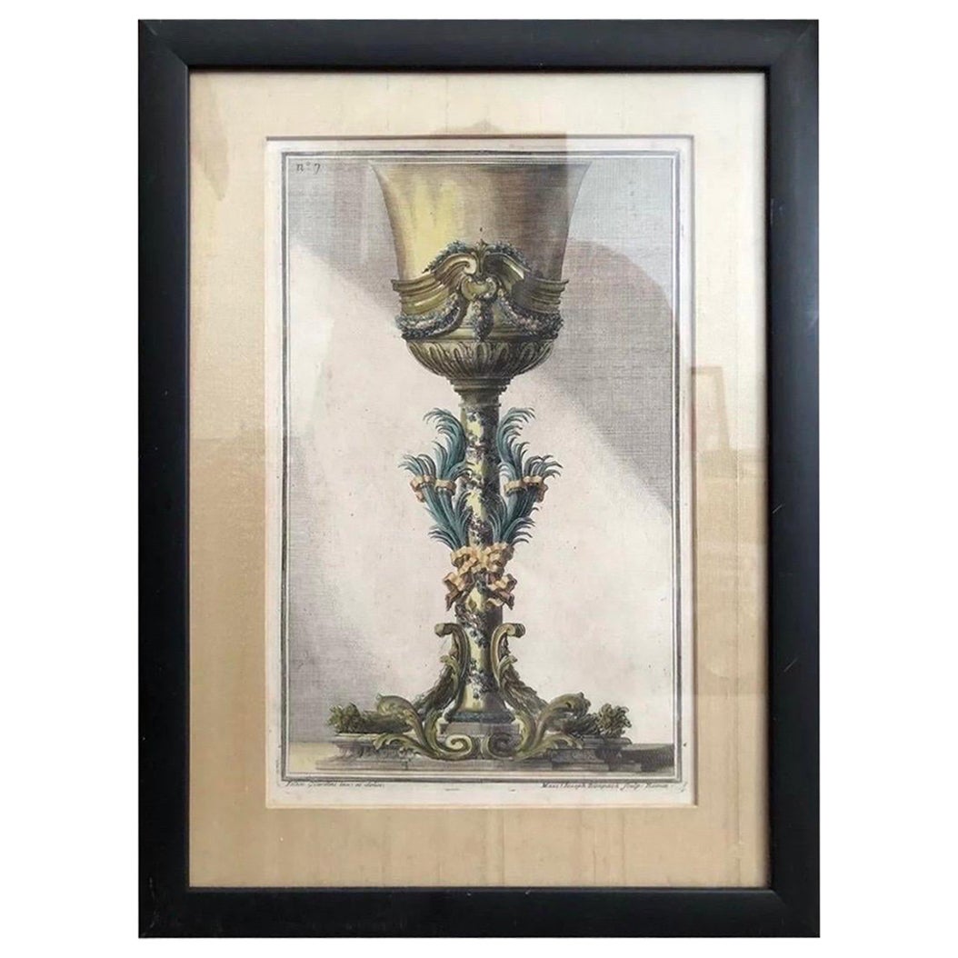 18th Century Antique Royal Cup Ioan Giardini Maxi Joseph Limpach Etching, Framed For Sale