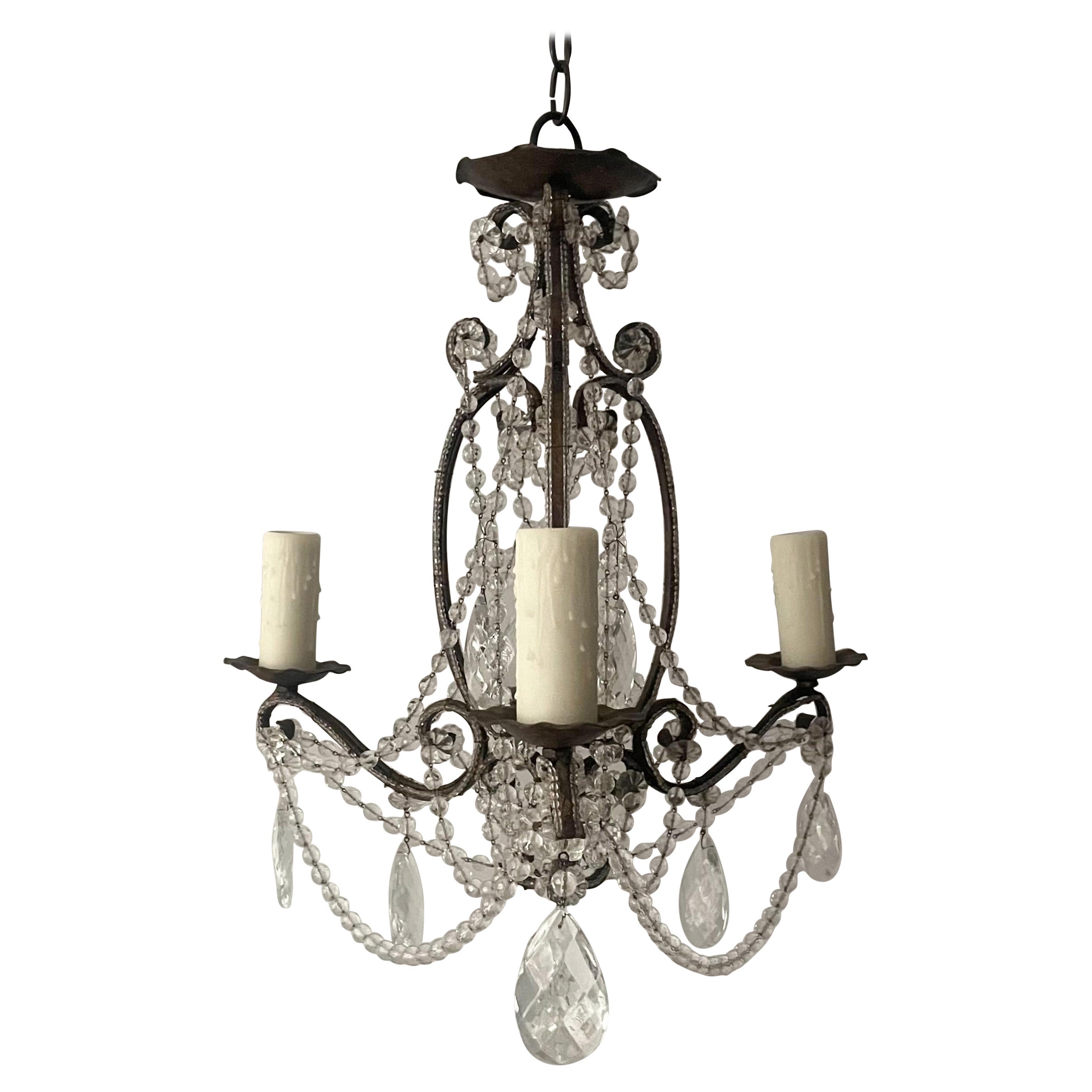 Small-Scale Italian Crystal Beaded Chandelier For Sale