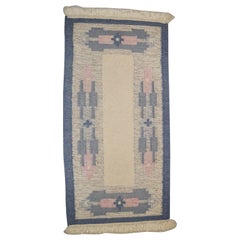 Swedish Handwoven Wool Rug with Fringes in the "Rölakan" Technique