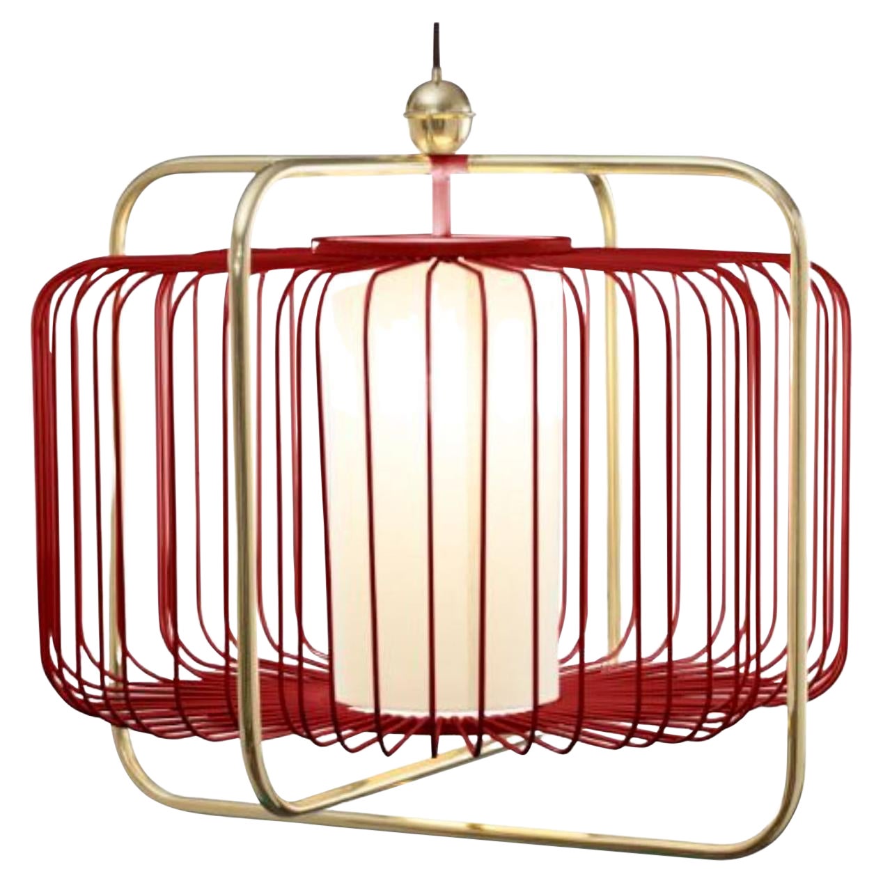 Brass and Lipstick Jules I Suspension Lamp by Dooq For Sale