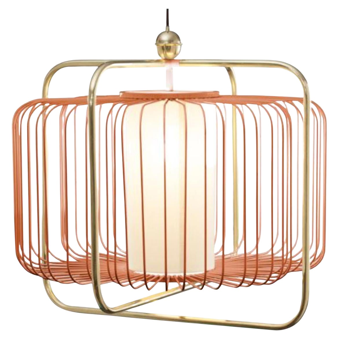 Brass and Salmon Jules I Suspension Lamp by Dooq For Sale