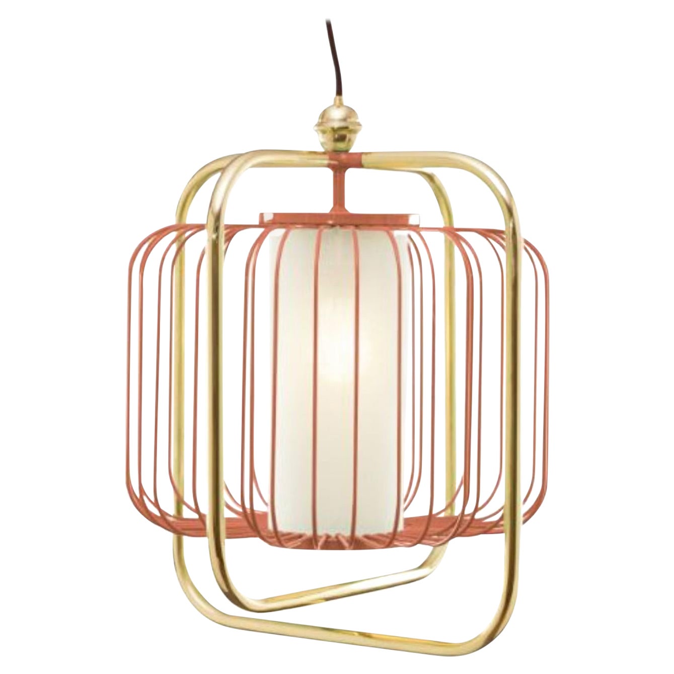 Brass and Salmon Jules III Suspension Lamp by Dooq For Sale