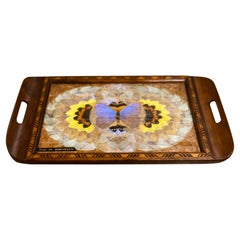 Vintage DANIEL TEIXEiRA 1940'S BRAZILIAN INLAID TRAY WITH REAL MORPHO BUTTERFLY WINGS