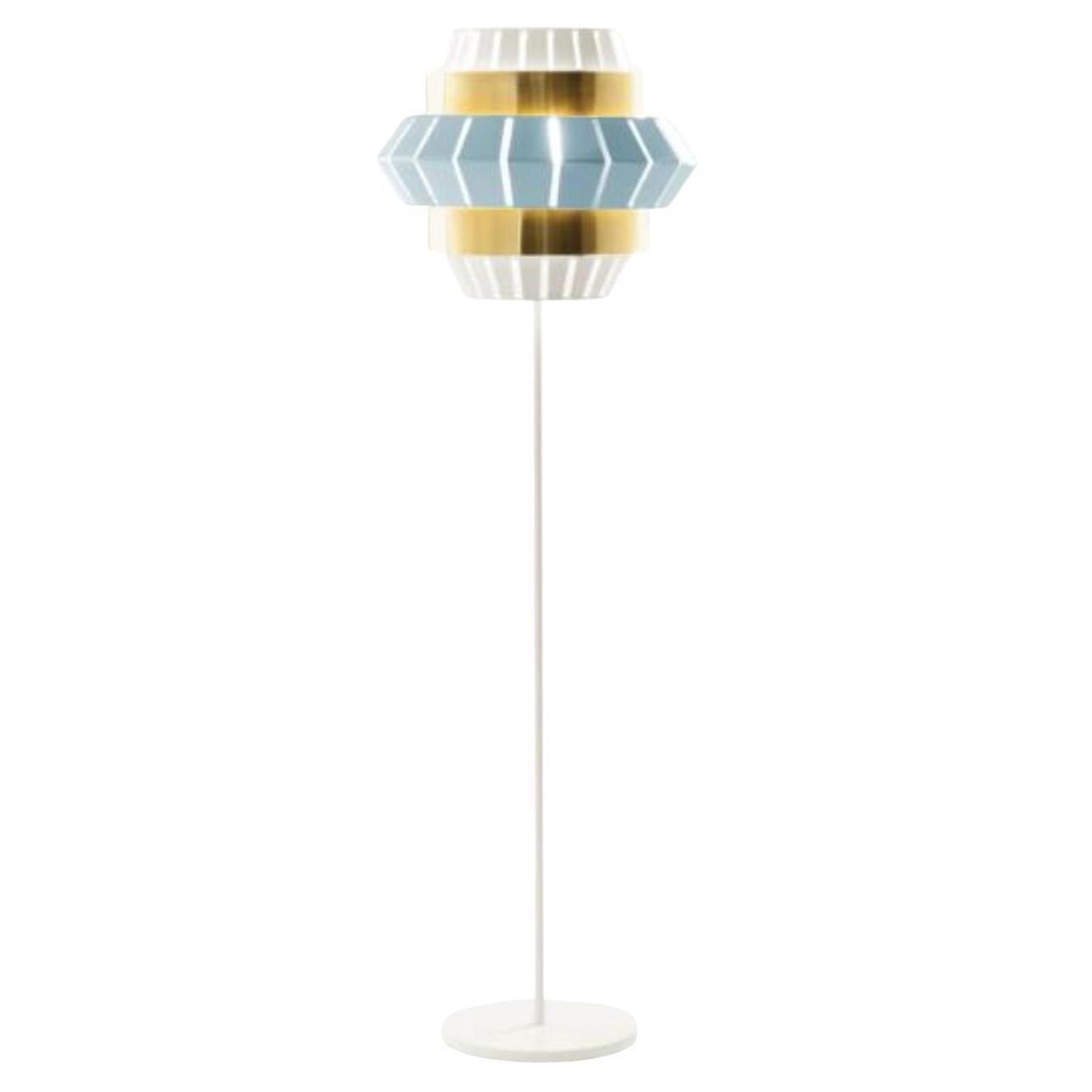 Ivory and Jade Comb Floor Lamp with Brass Ring by Dooq For Sale