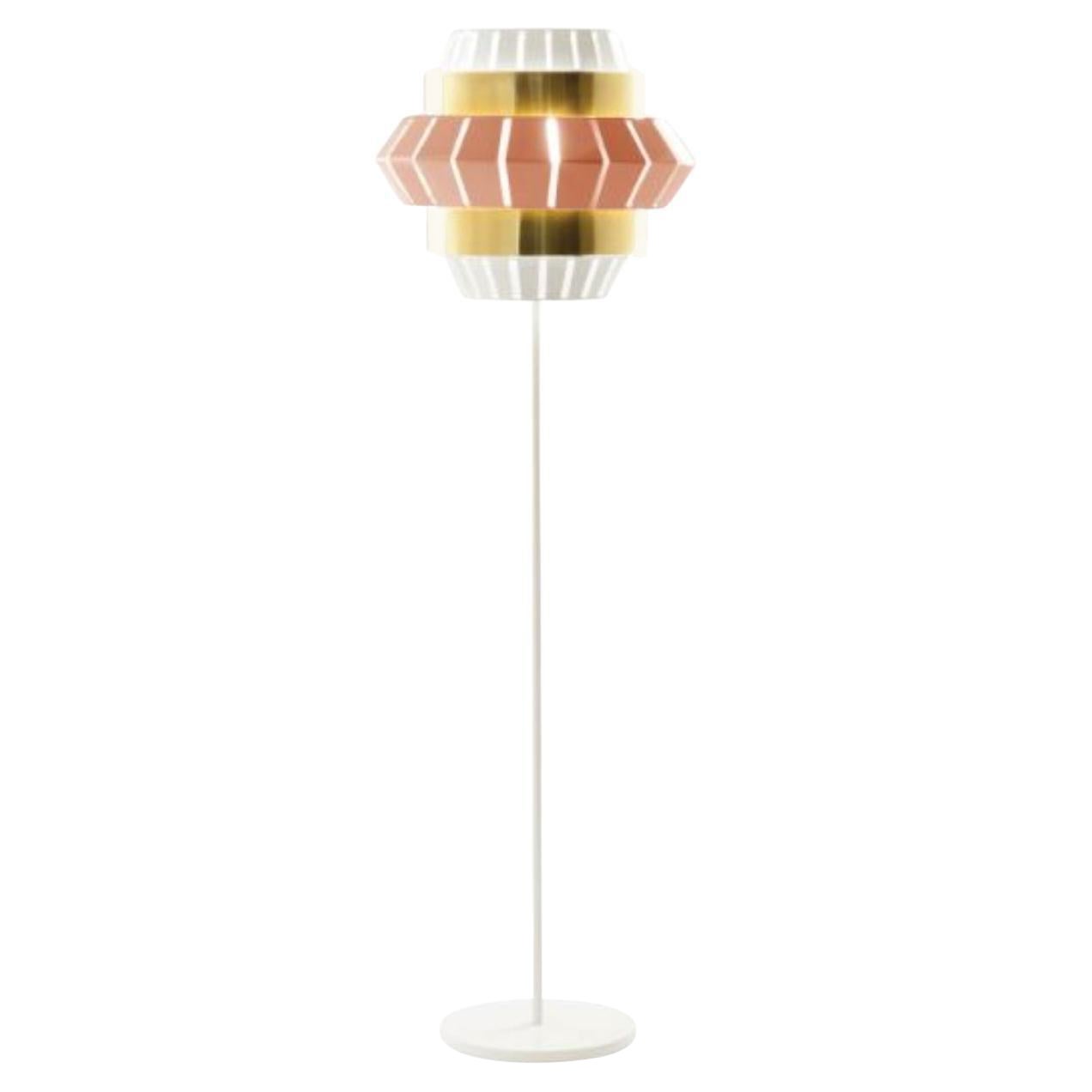 Ivory and Salmon Comb Floor Lamp with Brass Ring by Dooq For Sale