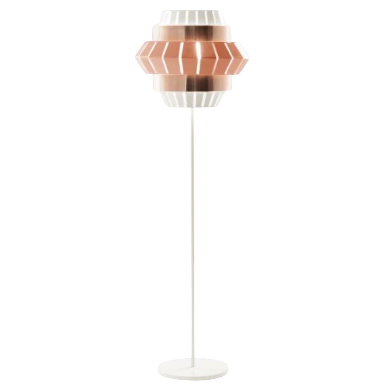 Ivory and Salmon Comb Floor Lamp with Copper Ring by Dooq For Sale