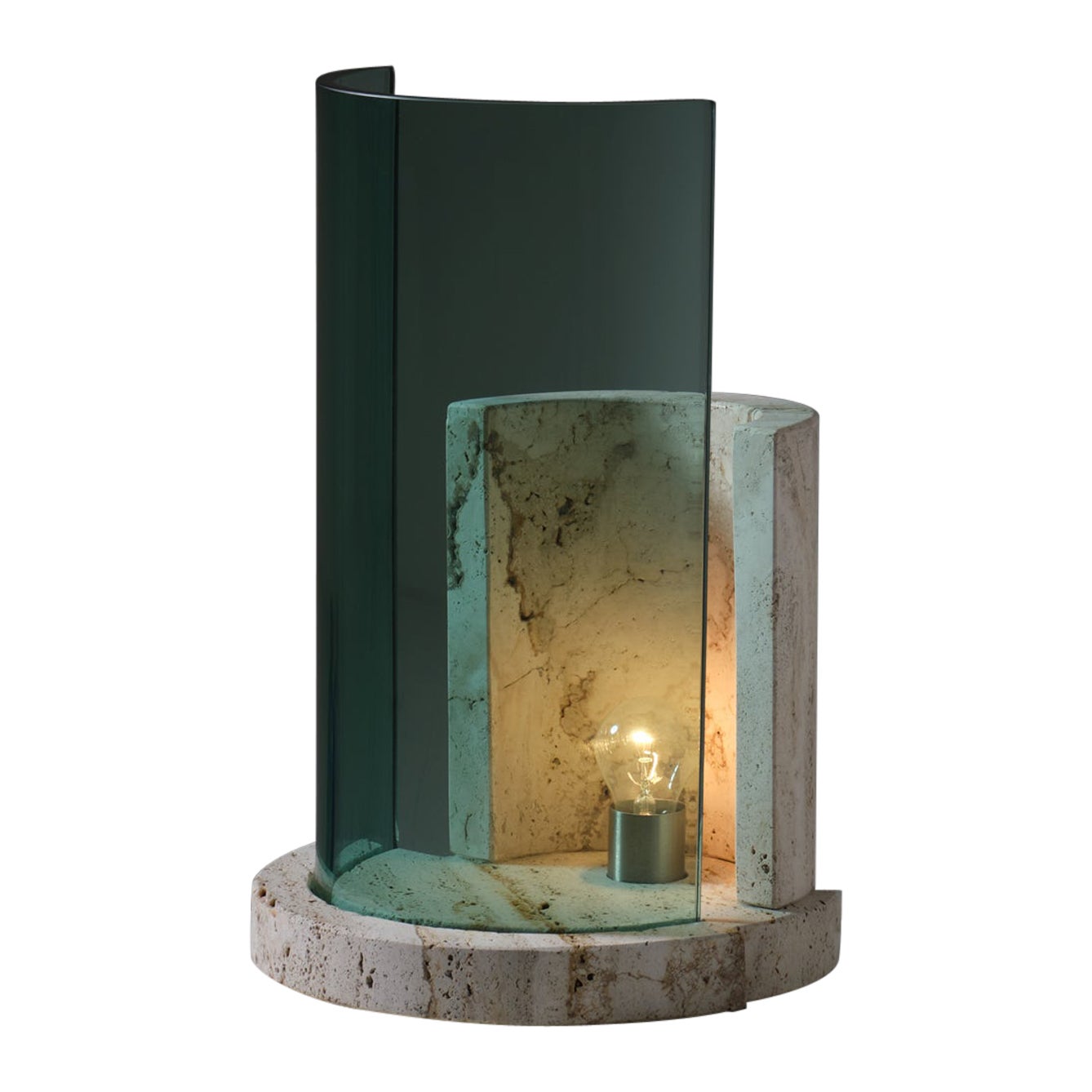 Lampe de table sculpturale en travertin et verre de Giuliano Cesari pour Nucleo Sormani