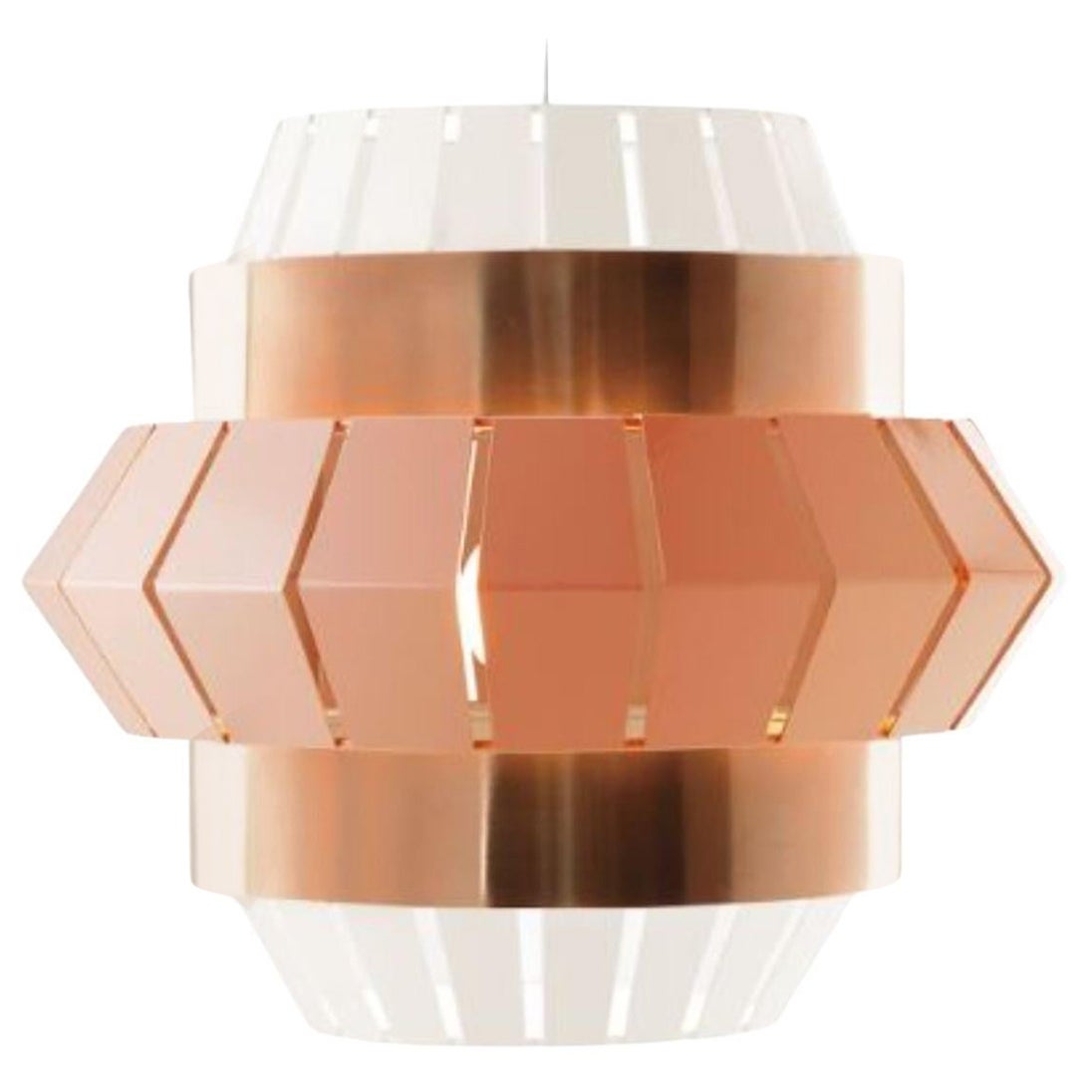 Ivory and Salmon Comb Suspension Lamp with Copper Ring by Dooq For Sale