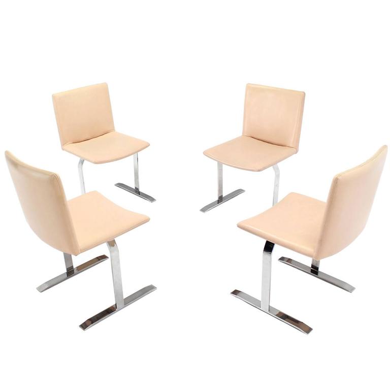 Set of Four Chrome Base Mid Century Dining Chairs For Sale at 1stdibs