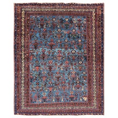 Antique Persian Afshar Rug in Beautiful Blue Background With Tribal Motifs 