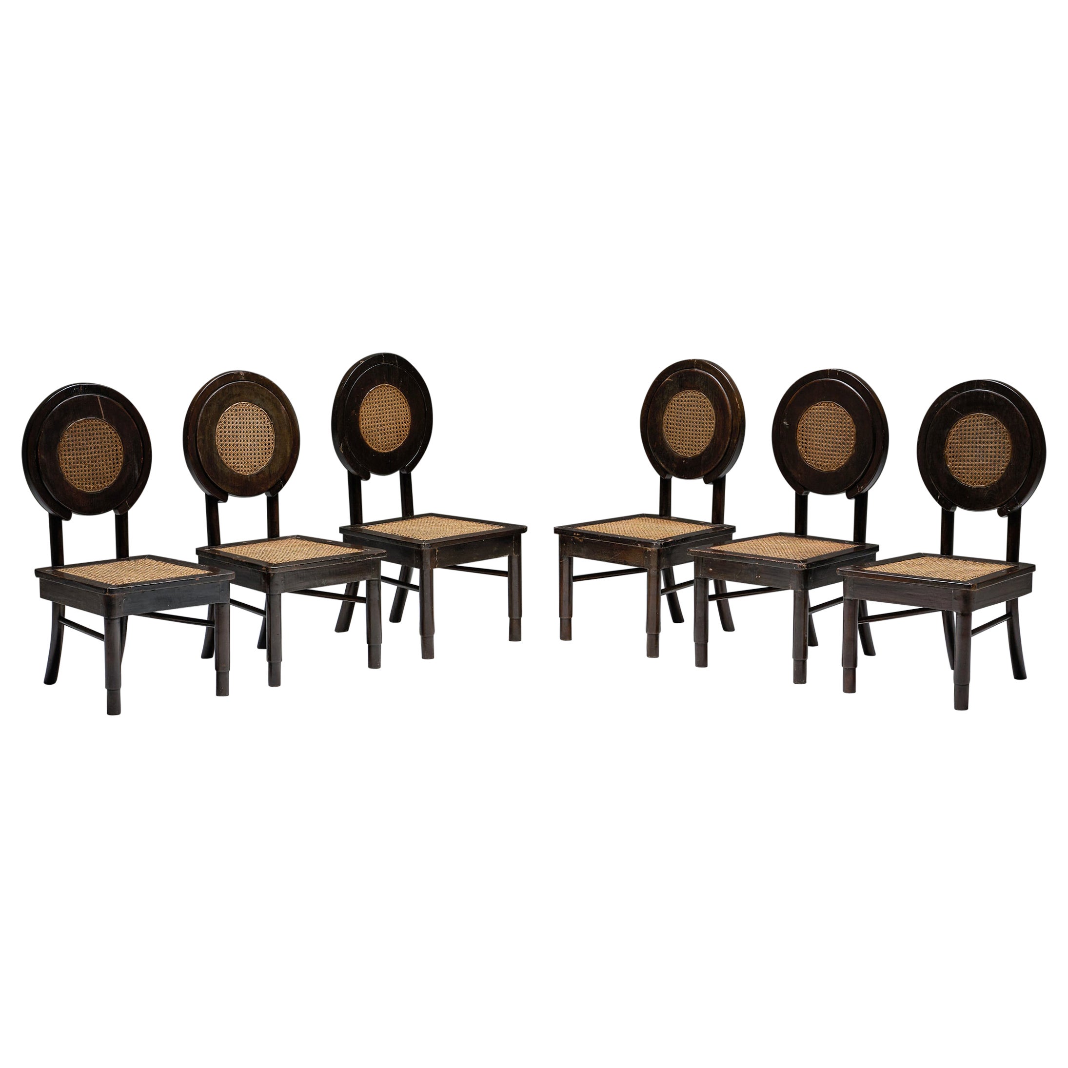Dining Chairs with Cane Circle Backs, Early 20th Century