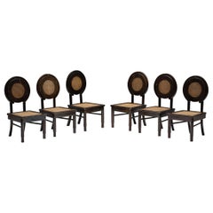 Antique Dining Chairs with Cane Circle Backs, Early 20th Century