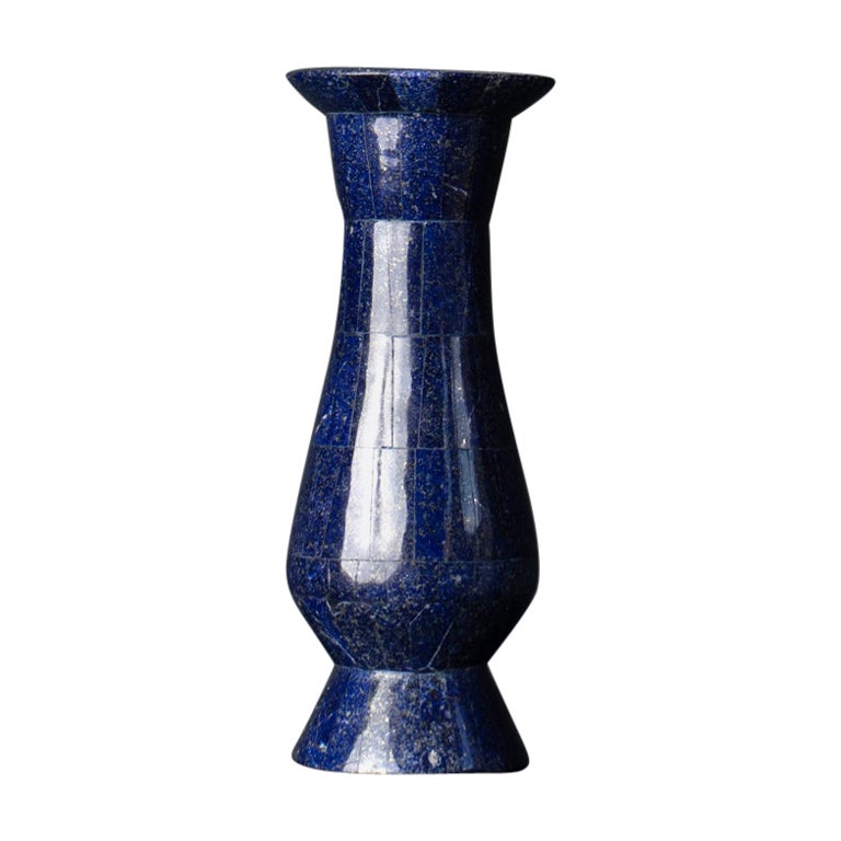 Vintage Lapis Lazuli Natural Stone and Brass Vase