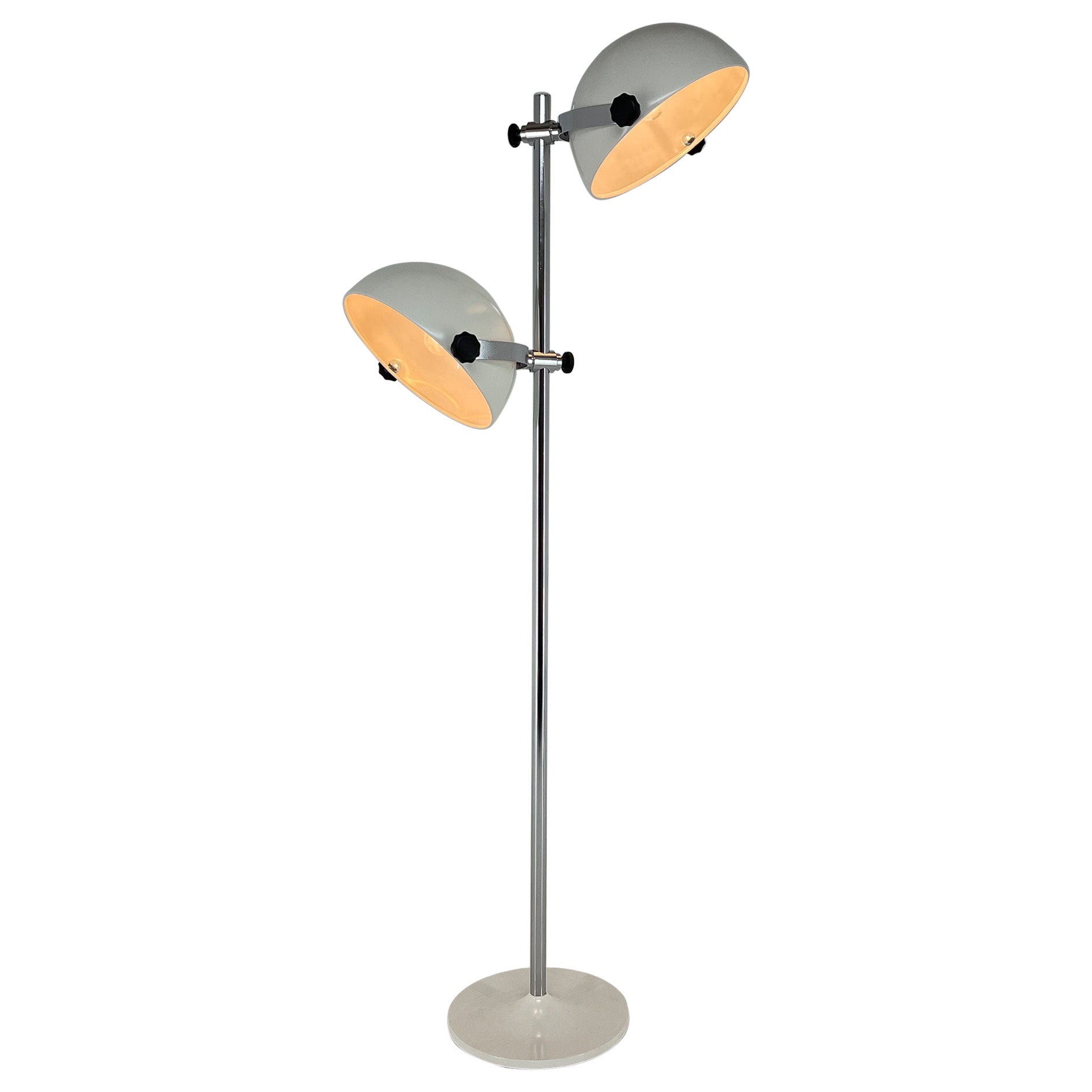 1970's Adjustable Chrome & Laquered Metal Floor Lamp, Italy For Sale