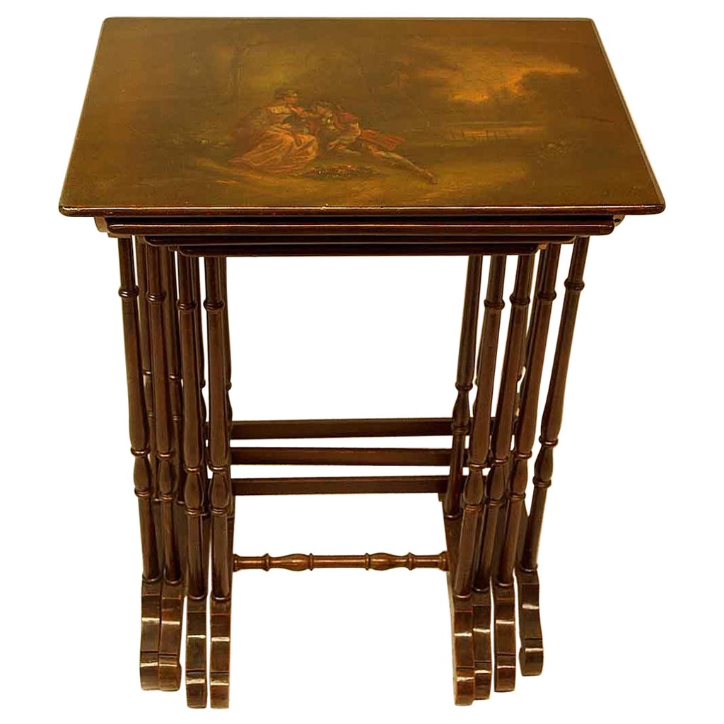 English Hand Painted Nest of Four Tables For Sale