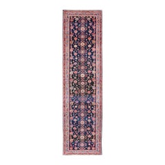 Antique Persian Malayer Gallery Runner in Blue Background with Multi Colors