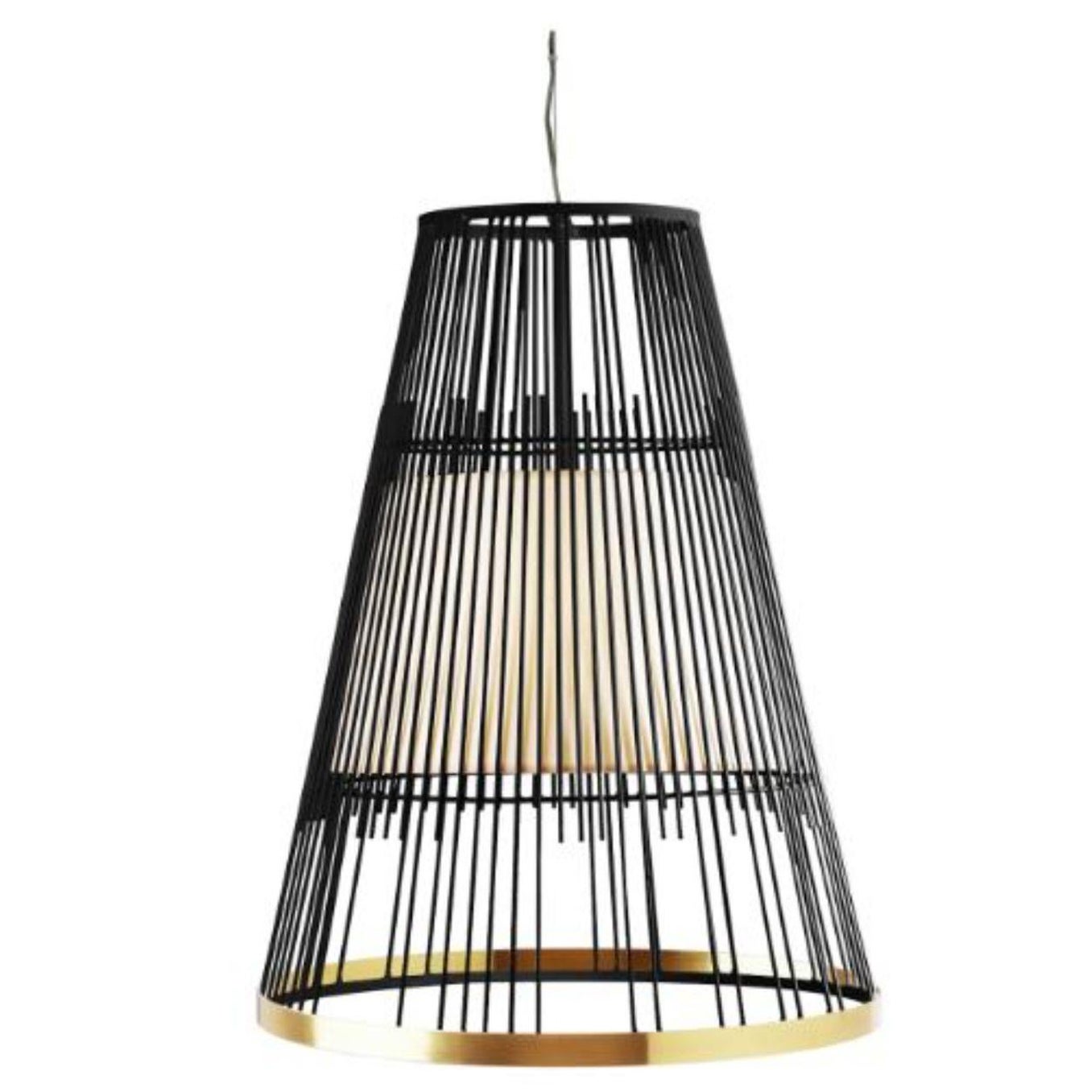 Black Up Suspension Lamp with Brass Ring by Dooq For Sale