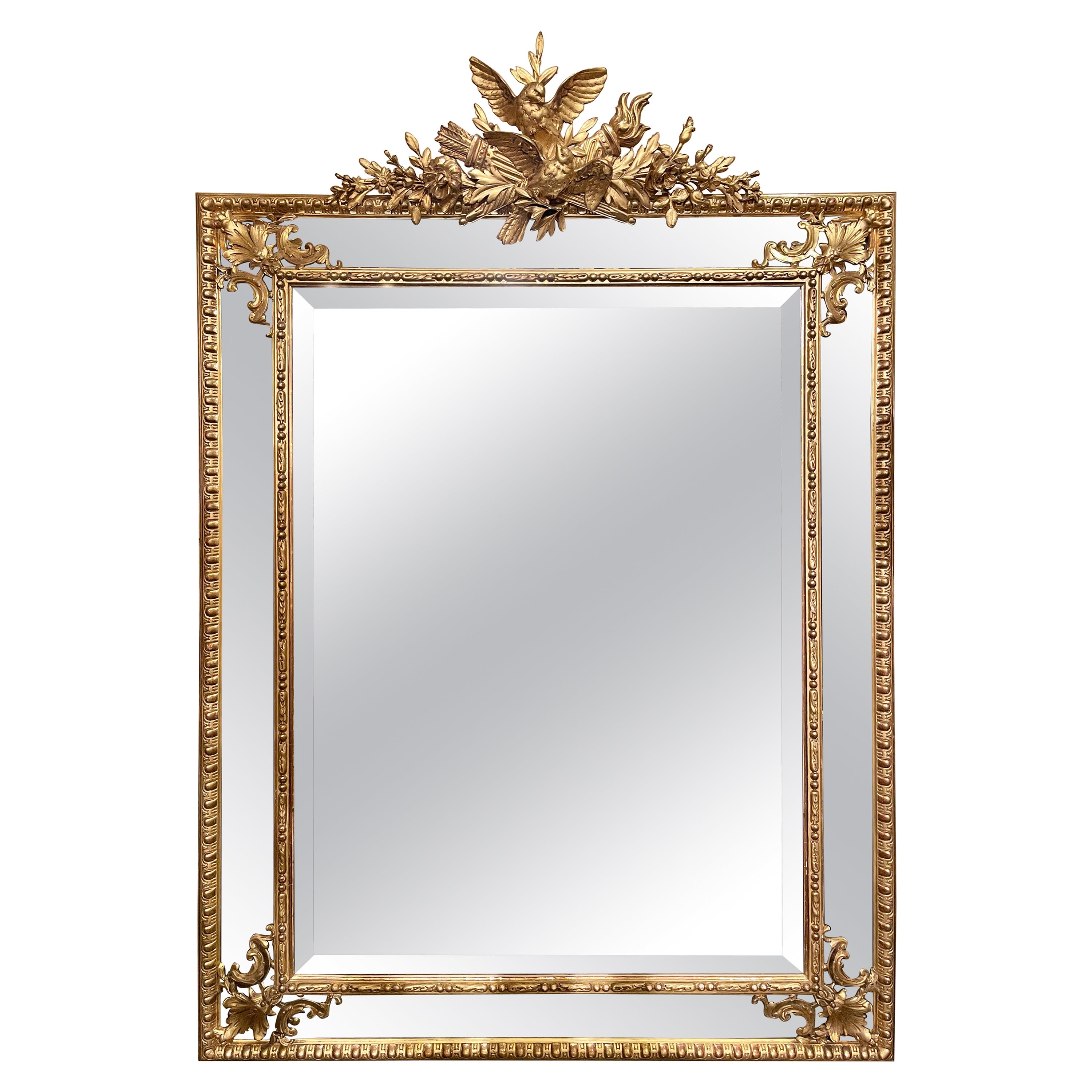 Antique French Louis XVI Gold Leaf Beveled Mirror, circa 1890 For Sale