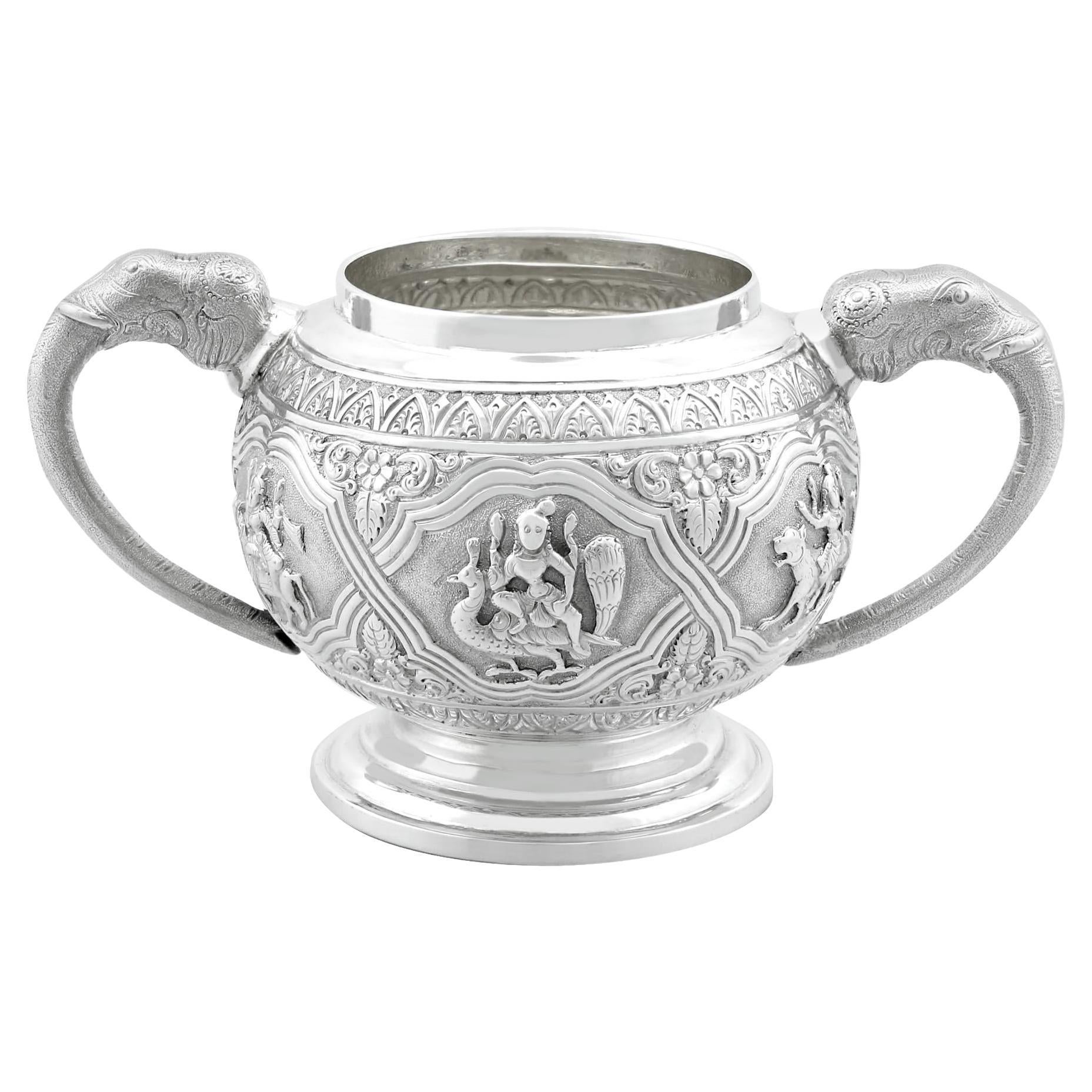 Antique Indian Silver Sugar Bowl, Circa 1900 For Sale