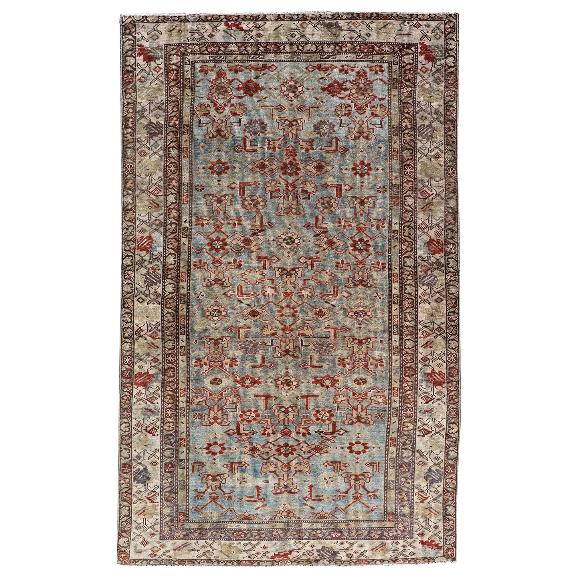 Antique Persian Malayer Rug with a Blue Field and All-Over Herati Design
